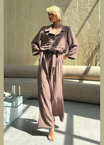 Жіночий літній комбинезон з американського крепу Jadone Fashion комбінезон-брюки однотонний коричневий повсякденний, кежуал креп
