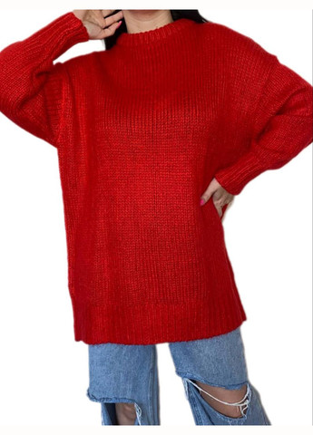 Красный демисезонный удлиненный свитер-туника Fashion Club