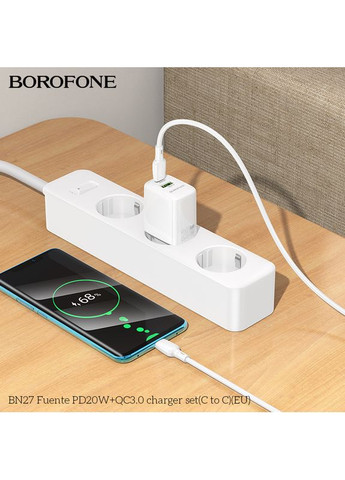 Сетевое зарядное устройство для PD20W+QC3.0 charger set (C to C) (EU) White Borofone BN27 Fuente (368697957)