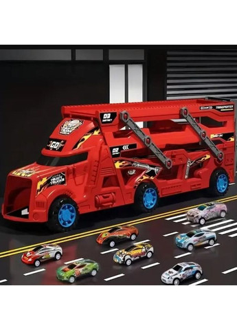Іграшковий автовоз з 6 машинками, пусковим механізмом та треком, пластиковий набір для дітей від 3 років No Brand (364191266)
