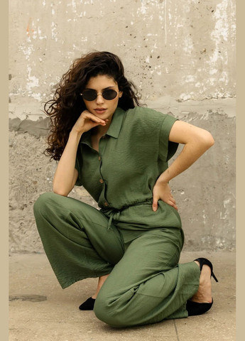 Комбинезон Seventeen комбинезон-брюки однотонный зелёный кэжуал лен