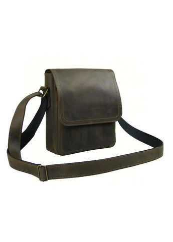 Мужская кожаная сумка через плечо планшет мессенджер из натуральной кожи с клапаном коричневая 23×20×7 см GS (329149324)