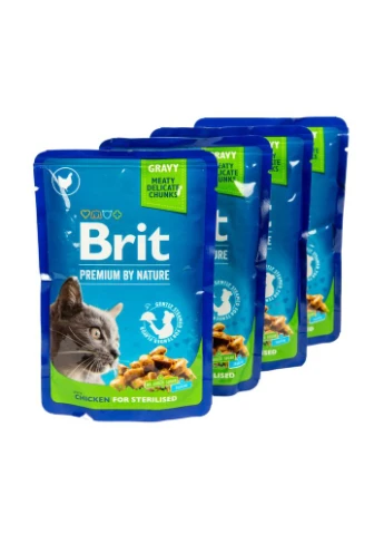 Влажный корм для стерилизованных кошек Premium Sterilized pouch 4шт/100 г, с курицей в желе Brit (292114398)