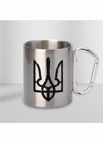 Кружка металлическая с карабином "Тризуб" 300 мл Серебряная No Brand (324263794)