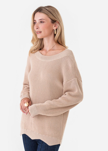 Бежевый демисезонный дизайнерский свитер с оригинальным фигурным воротником и планкой SVTR