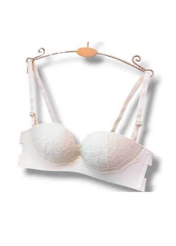 Білий балконет жіночий базовий бюстгальтер невидимка з пуш ап ефектом мереживний бюст зі з'ємними бретелями ліфчик в базових кольорах Cindylove без кісточок нейлон, спандекс