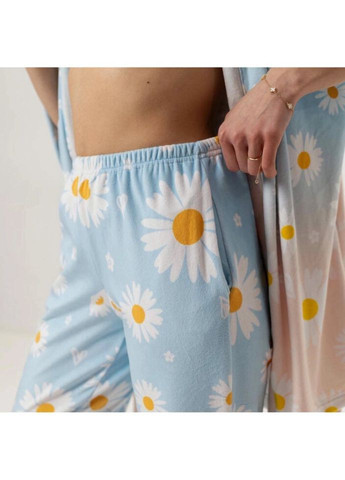 Комбінована всесезон комплект жіночий з плюшевого велюру штани та халат ромашка 3434_l 16021 l FlexDress