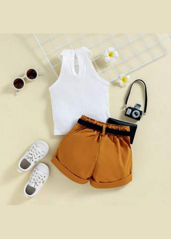 Терракотовый летний красивый костюмчик для девочки. шорты и майка с шортами No Brand