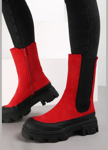 Осенние красные ботинки женские демисезонные деми высокие осенние челси Viki из искусственной замши