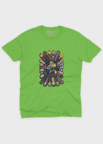 Салатова демісезонна футболка для хлопчика з принтом супергероями - месники (ts001-1-kiw-006-025-007-b) Modno