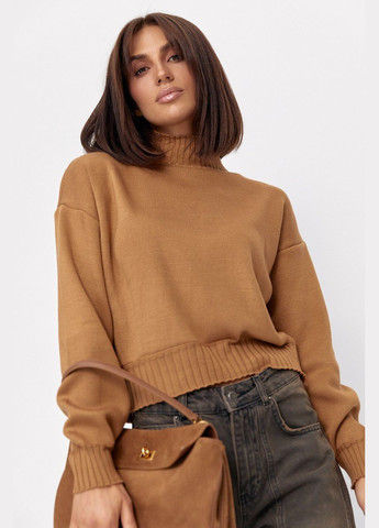 Коричневый демисезонный женский свитер с горловиной-стойкой No Brand