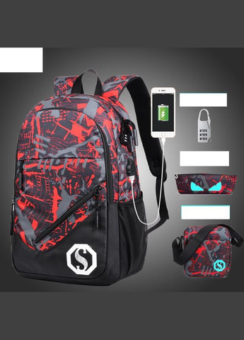 Рюкзак Senkey & Style серо-красный с USB с пеналом и с сумкой через плечо USB Senkey&Style (290683379)