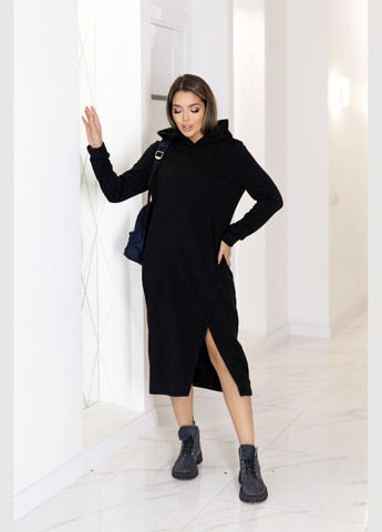 Чорна тепла трикотажна сукня міді з капюшоном Fashion Girl