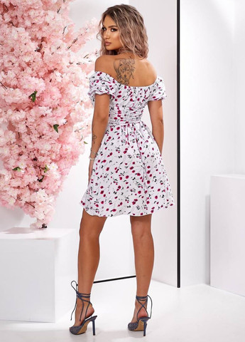 Червона повсякденний сукня міні з коротким рукавом ліхтарик на гумці Tik-Tak з квітковим принтом