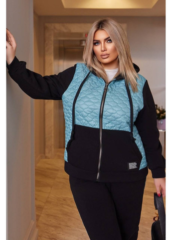 Жіночий костюм батал утеплений чорний з бірюзовими вставками тринитка фліс з капюшоном демісезонний Bonita Спортивний костюм (361205248)