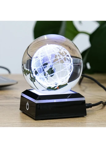3D Лазерна кришталева куля Земля з LED підсвічуванням та USB см MH-Q0199-2-8D Гранд Презент (326800792)