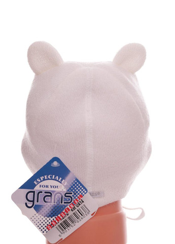 Шапка для дівчинки в'язана на трикотажі з вушками "В" біла 1м+ (50872) BABYKROHA (323469983)