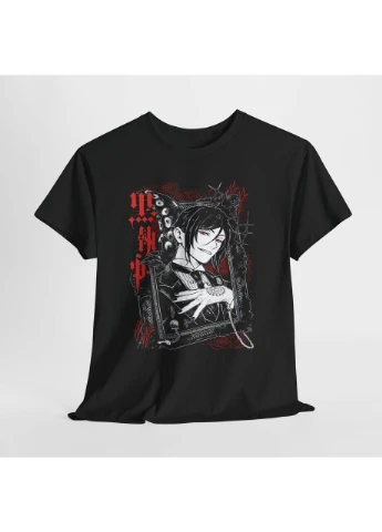 Черная футболка с аниме принтом black butler ciel phantomhive оверсайз (s/m/l) черный animej0636 No Brand