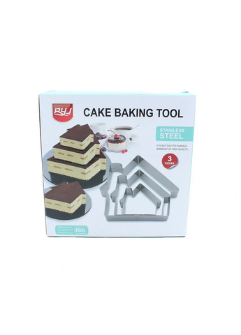Металлическая кондитерская форма для выпечки и сборки тортов в виде домика (набор из 3 шт.) H 4.5 см Kitchen Master (290840761)