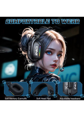 Игровые беспроводные наушники GT8О8L с микрофоном | Bluetooth 5.3 + 2.4G + AUX RGB-подсветка Для ПК, PS4, PS5, Xbox Onikuma (365752626)