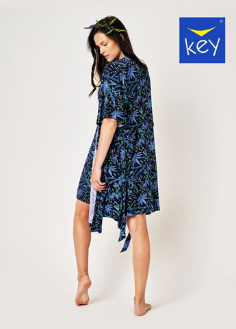 Синя повсякденний, домашній, кежуал жіноча сукня для дому на запах Key з абстрактним візерунком