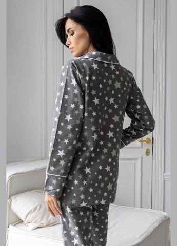 Комбінована всесезон піжама фланелева п701 зірки на сірому MiaNaGreen