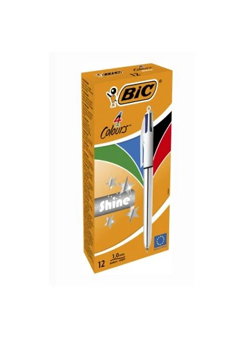 12шт, Ручка масляна 4 in 1 Colours Shine Silver, срібна (bc982873) Bic 4 in 1 Colours Shine Silver, серебряная (400417436)