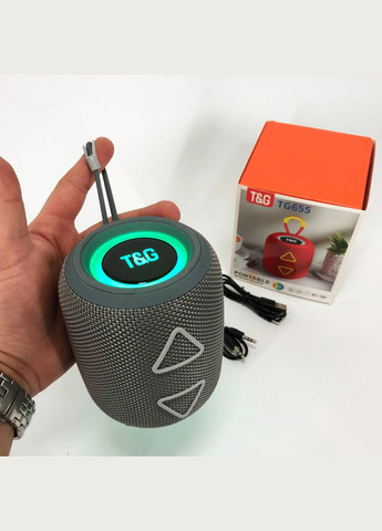 Портативная колонка TG655 5W с RGB подсветкой и ремешком, Громкая блютузная колонка. Цвет: серый No Brand (359474525)