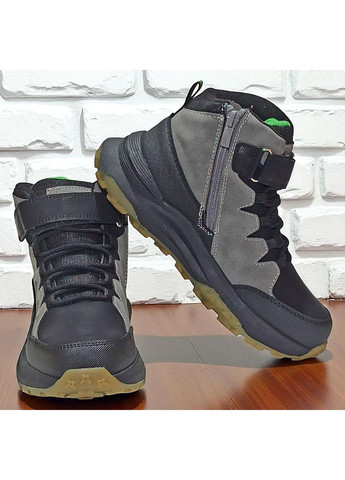 Утеплені демісезоні підліткові черевики хайтопи на липучці для хлопчика підлітка на флісі Клібі Clibee (362200604)