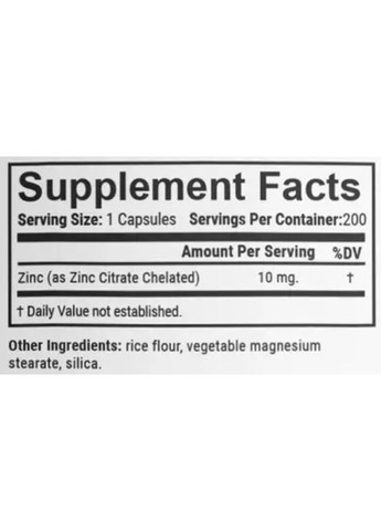 Zinc (cahelated citrate) 10 mg 200 Caps En`vie Lab (302653996)