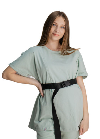 Оливковая всесезон футболка для беременных оверсайз с коротким рукавом HN