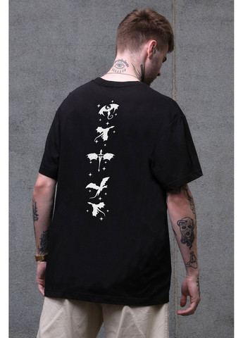 Черная мужская оверсайз футболка с принтом четвертое крыло black Without