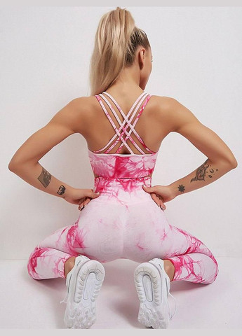 Спортивний костюм з мармуровим принтом (топ та легінси) рожевого кольору, розмір S Trends (330757716)