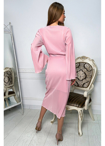 Рожева коктейльна сукня гофре міді 23060 пудра Tanita-Romario