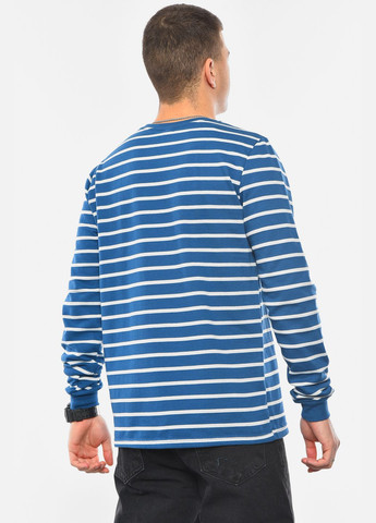 Синий свитшот мужской полубатальный на флисе синего цвета Let's Shop полоска без декора (306614350)