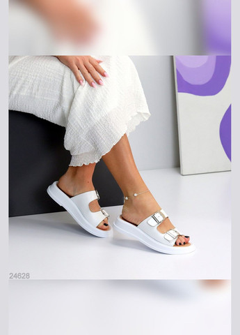 Белые натуральные женские шлепанцы No Brand