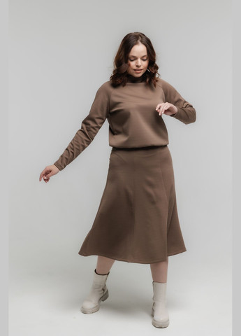 Темно-бежевая офисная, повседневная, кэжуал однотонная теплая юбка в рубчик No Brand годе, а-силуэта (трапеция)