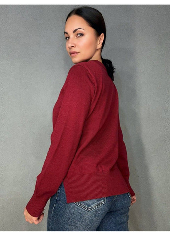 Бордовый демисезонный свитер женский a-n 2609 с нашивкой медвежонок оверсайз базовый one size No Brand