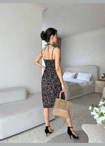 Чорна літня сукня принт з розрізом Nositi з квітковим принтом