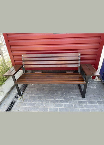 Скамейка лофт со спинкой и столиком-подлокотниками 100 см цвет орех No Brand (335682399)