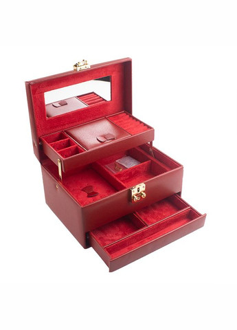 Ящик для украшений на три уровня красная экокожа 22*16.5*13 см (YHF-045-02) Гранд Презент (322190848)