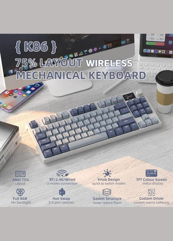 Беспроводная клавиатура K86 Blue RGB подсветка | HotSwap ATTACK SHARK (354224127)