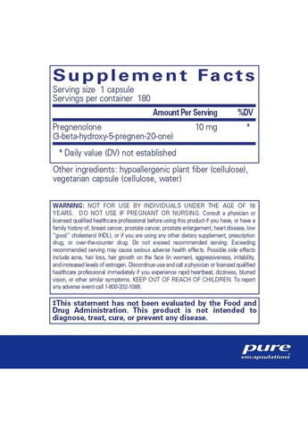 Прегенолон (Pregnenolone) 10 мг 180 капсул Pure Encapsulations (361114557)