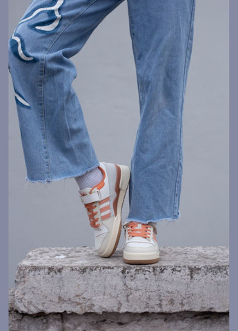 Женские кроссовки на весну Адидас форум низкие белые с оранжевым No Brand белые демисезоны (317752273)