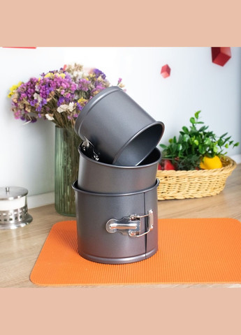 Комплект з 3 роз'ємних форм для випікання тортів та пасок з антипригарним/тефлоновим покриттям Ø12/14.5/17 см Master Class (301037945)