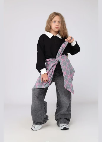 Серые демисезонные джинсы wide leg для девочки цвет серый цб-00282008 Yuki