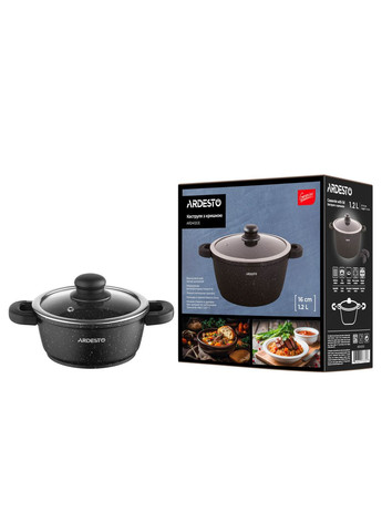 Кастрюля со стеклянной крышкой Gemini Anzio, (16 см), 1.2л, алюминий, черный Ardesto (370590293)