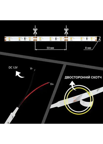 Світлодіодна стрічка OEM ST-12-2835-60-WW-65 тепла біла, герметична, 1м BIOM (361068808)