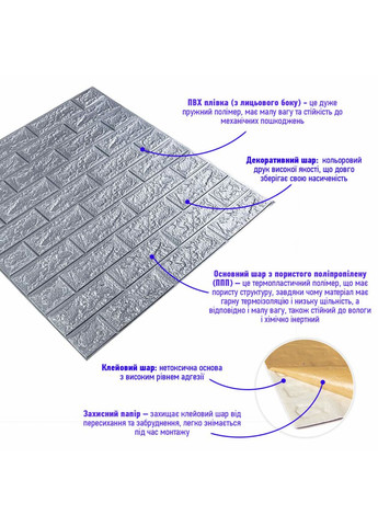 3D панель самоклеюча 700х770х3мм цегла Срібло (017-3) SW-00000230 Sticker Wall (362115181)
