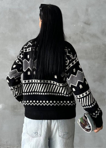 Чорно-білий демісезонний в'язаний оверсайз светр з візерунком Tik-Tak
